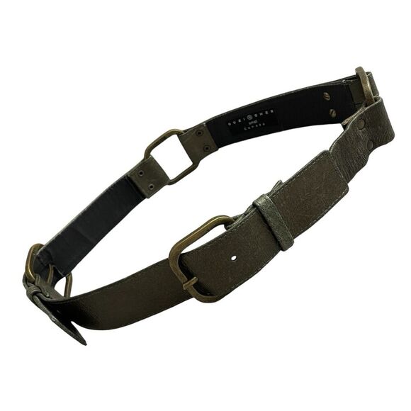 Vtg Suzi Roher Leather Belt Small Womens Green Metallic Brass Abel Canada 1.5\